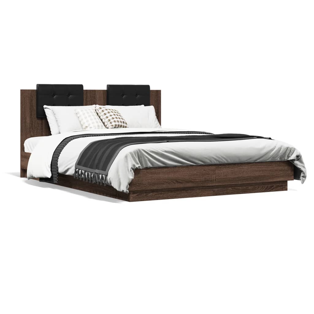 vidaXL Bed Frame with LED without Mattress Brown Oak 150x200 cm King Size