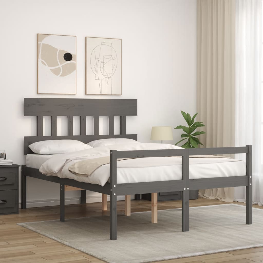 vidaXL Senior Bed without Mattress Grey Double Solid Wood