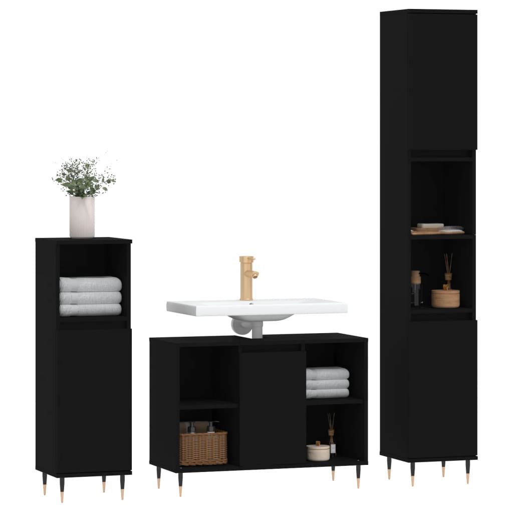 vidaXL 3 Piece Bathroom Furniture Set Black Engineered Wood