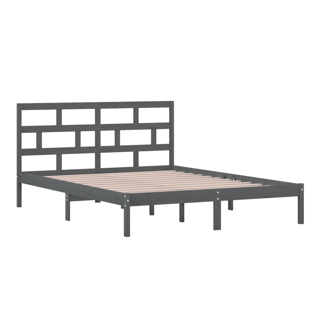 vidaXL Bed Frame without Mattress Grey King Size Solid Wood