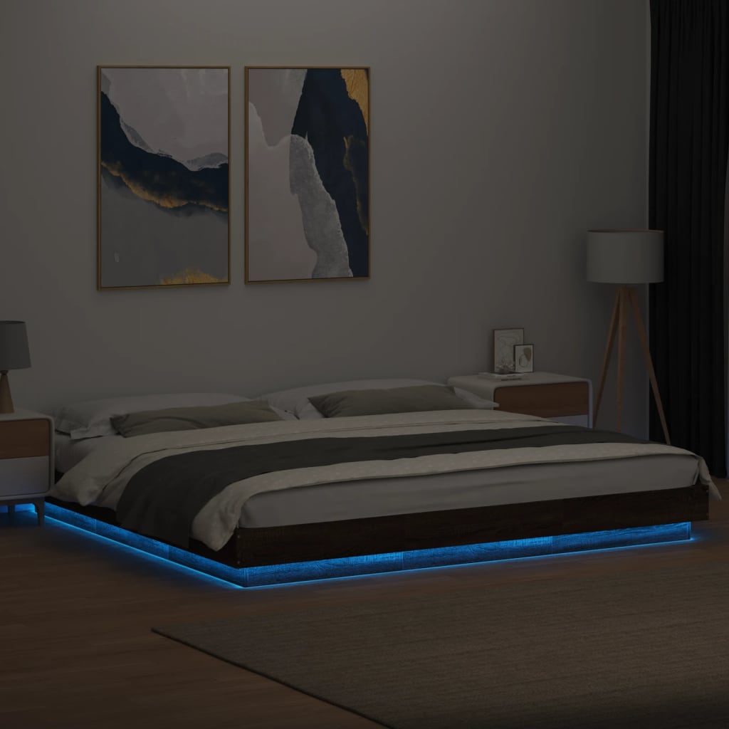 vidaXL Bed Frame with LED Lights without Mattress Brown Oak 200x200 cm