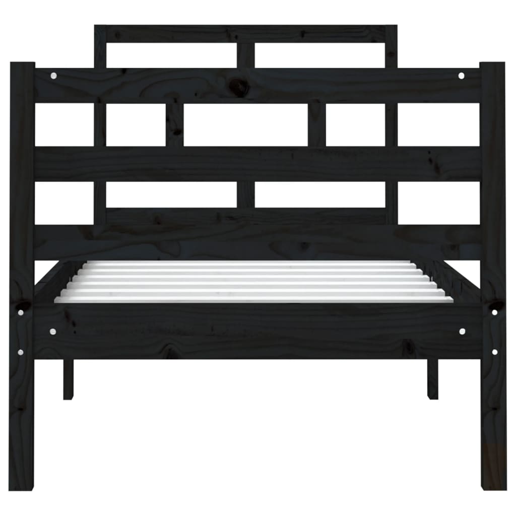 vidaXL Bed Frame without Mattress Black 75x190 cm Small Single Solid Wood