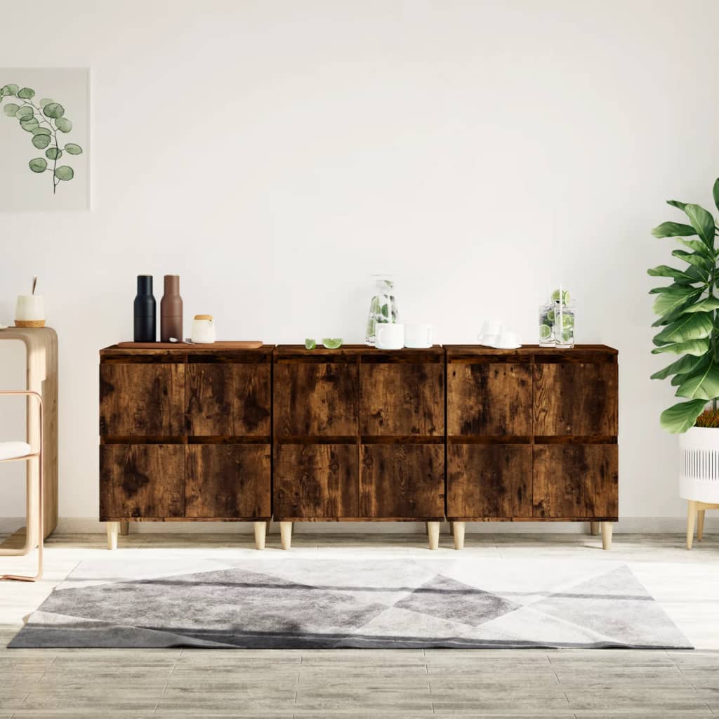 vidaXL Sideboards 3 pcs Smoked Oak 60x35x70 cm Engineered Wood