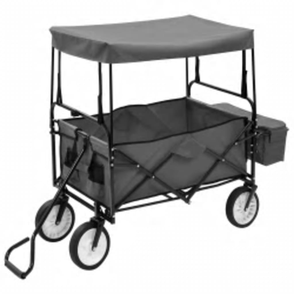 vidaXL Folding Hand Trolley with Canopy Steel Grey