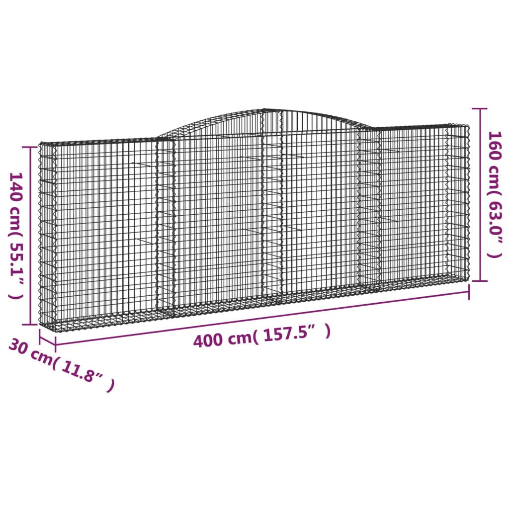 vidaXL Arched Gabion Baskets 20 pcs 400x30x140/160 cm Galvanised Iron