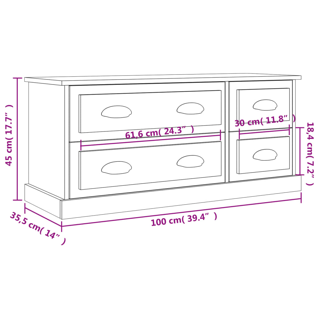 vidaXL TV Cabinet Sonoma Oak 100x35.5x45 cm Engineered Wood