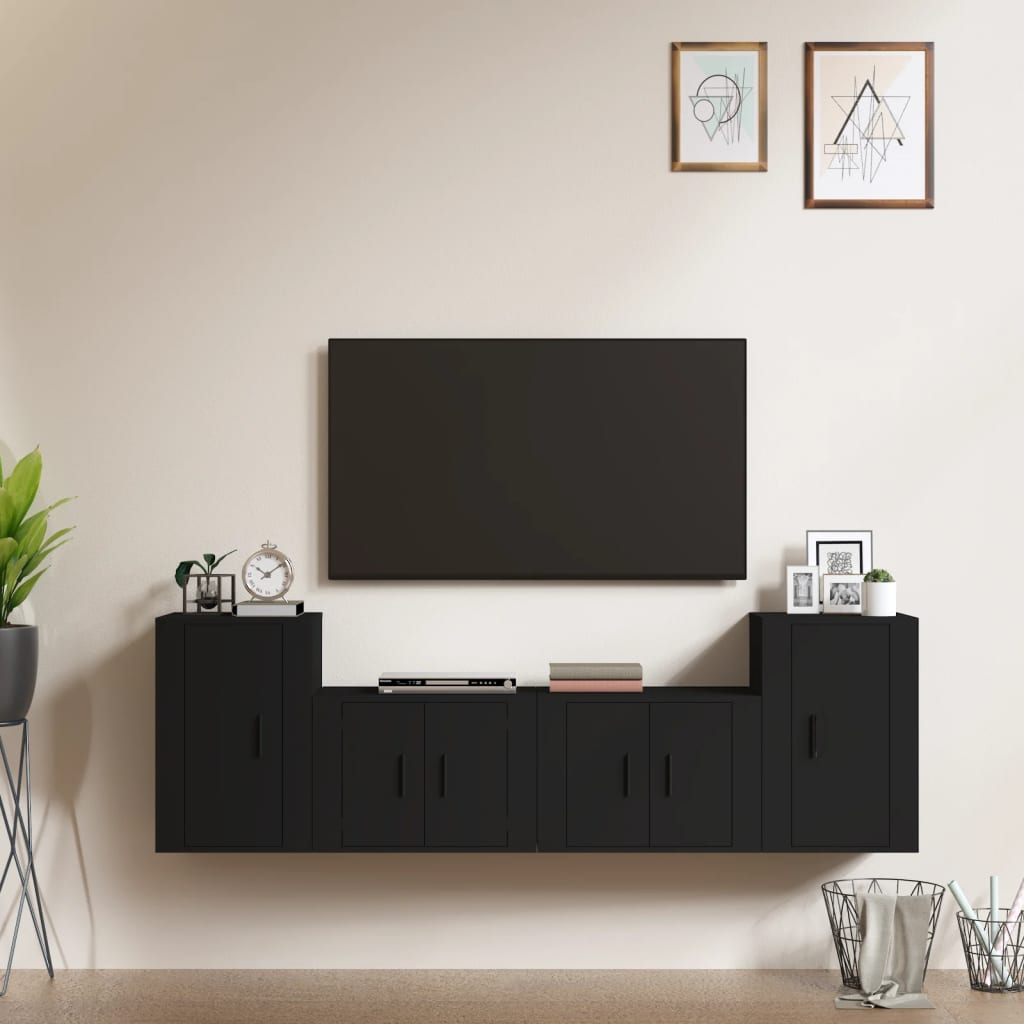 vidaXL 4 Piece TV Cabinet Set Black Engineered Wood