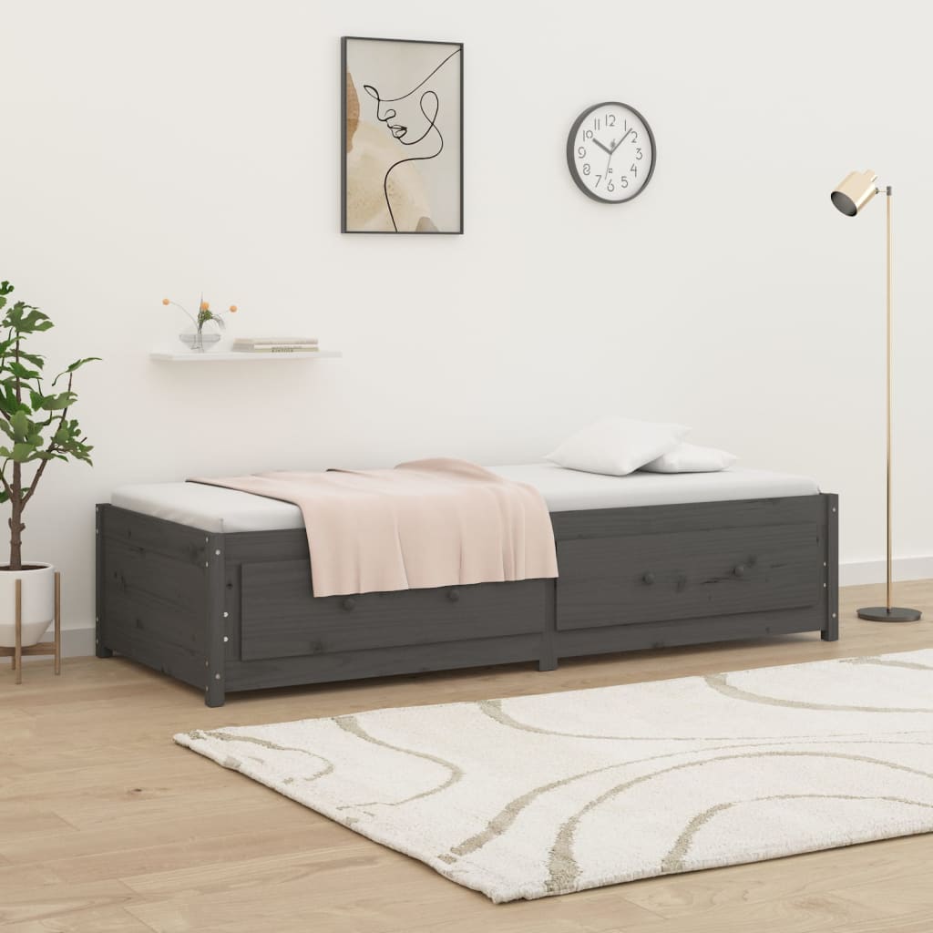 vidaXL Day Bed without Mattress Grey 90x190 cm Single Solid Wood Pine