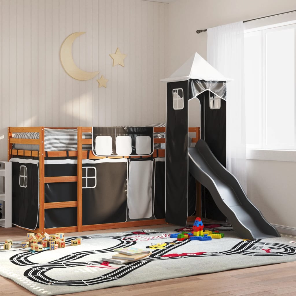 vidaXL Bunk Bed without Mattress with Slide White and Black 90x190 cm Single