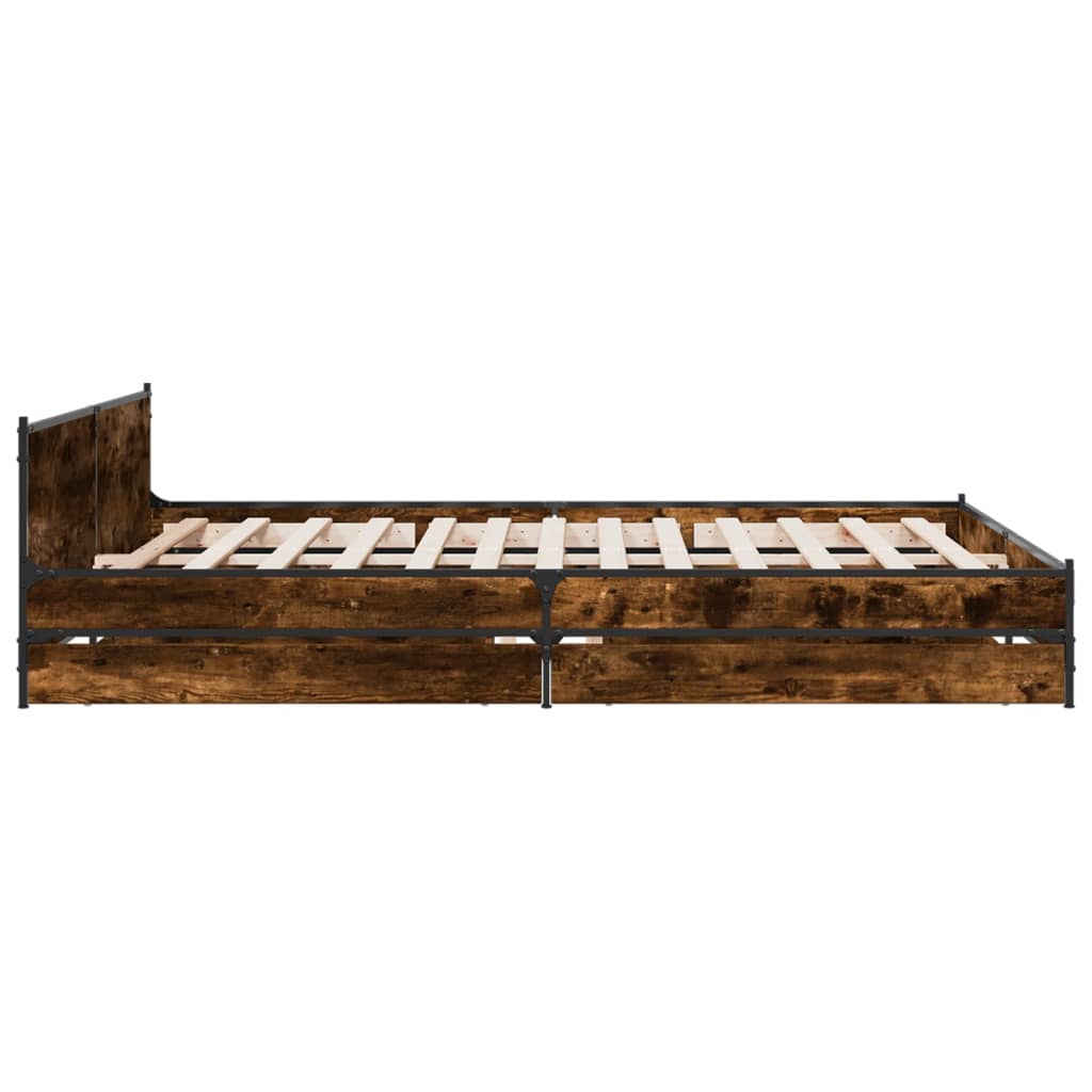 vidaXL Bed Frame with Drawers without Mattress Smoked Oak 180x200 cm Super King