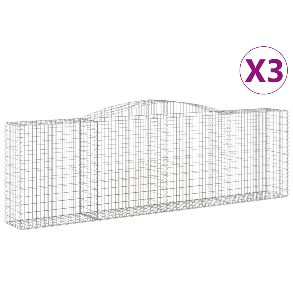 vidaXL Arched Gabion Baskets 3 pcs 400x50x120/140 cm Galvanised Iron