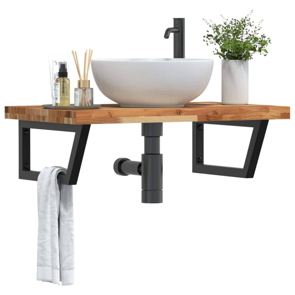 vidaXL Basin Shelf Wall Mounted Steel and Solid Wood Acacia