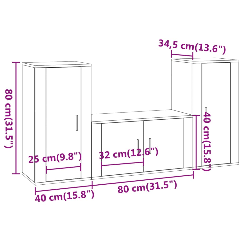 vidaXL 3 Piece TV Cabinet Set Concrete Grey Engineered Wood