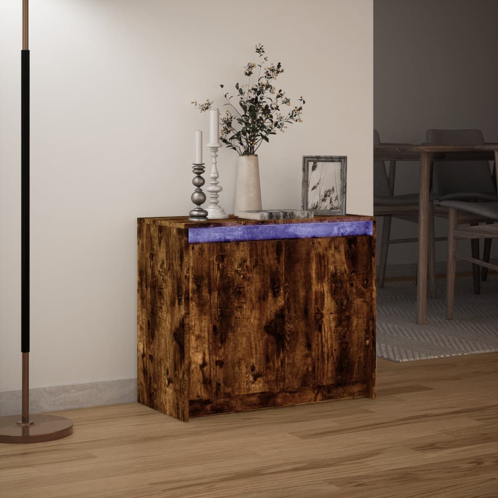 vidaXL Sideboard with LED Smoked Oak 72x34x61 cm Engineered Wood