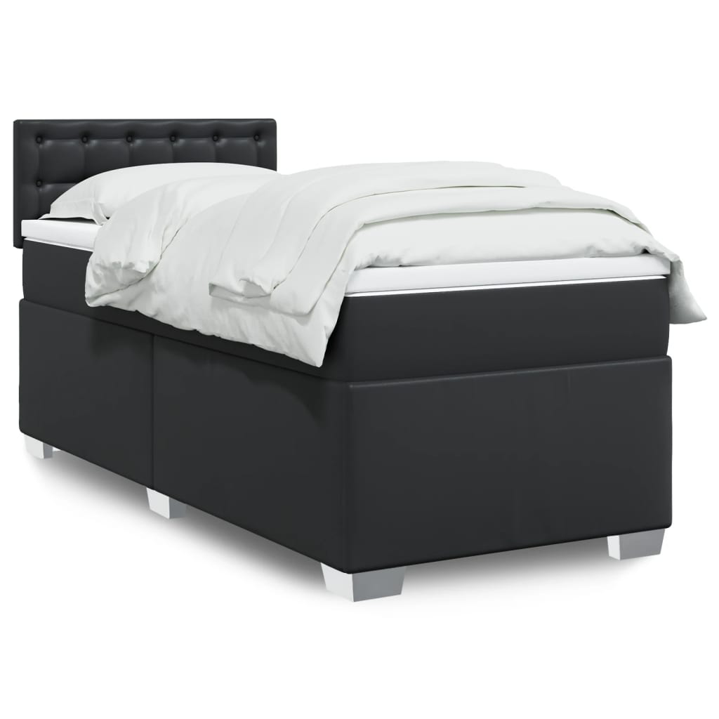 vidaXL Box Spring Bed with Mattress Black 90x190 cm Faux Leather