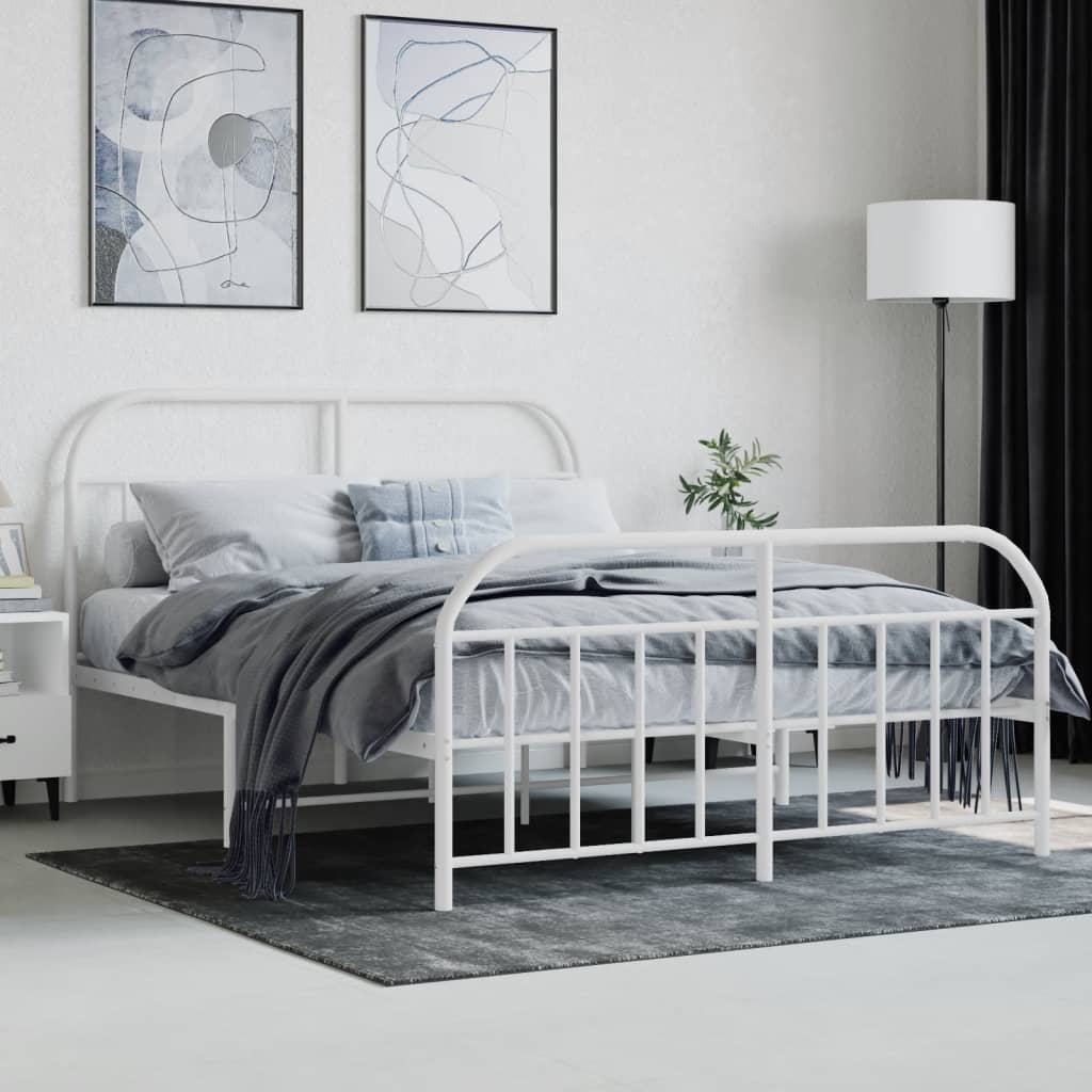 vidaXL Metal Bed Frame without Mattress with Footboard White 140x200 cm