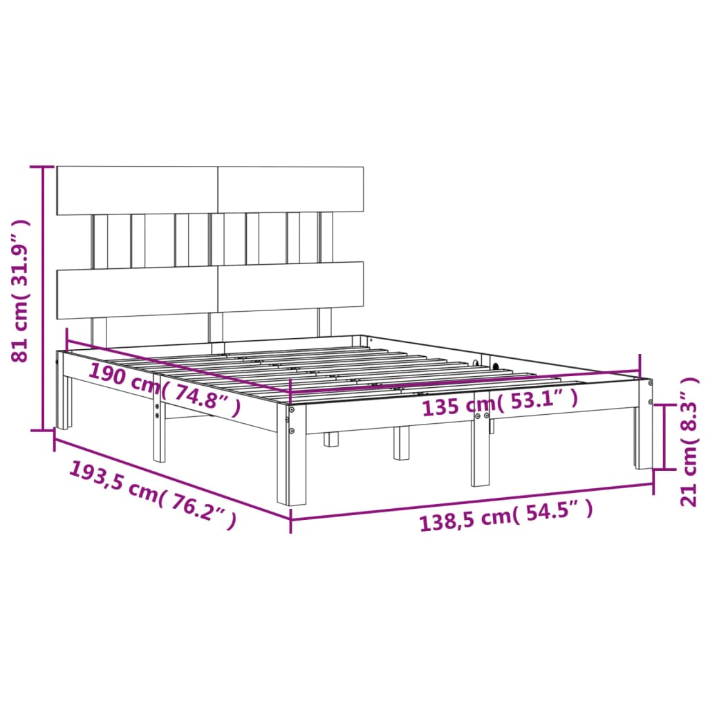 vidaXL Bed Frame without Mattress Double Solid Wood Pine