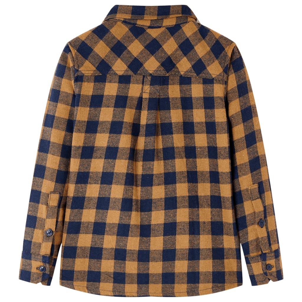 Kids' Plaid Shirt Cognac and Blue 140