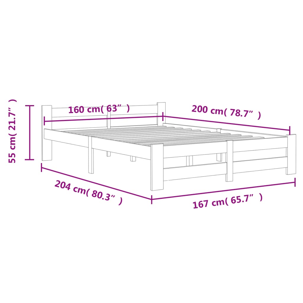 vidaXL Bed Frame without Mattress Honey Brown Solid Pine Wood 160x200 cm