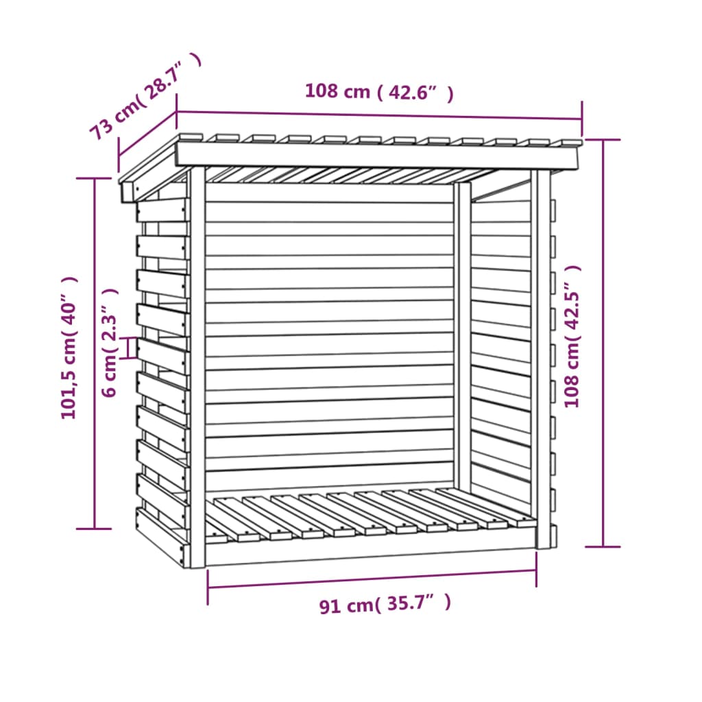 vidaXL Firewood Rack Black 108x73x108 cm Solid Wood Pine