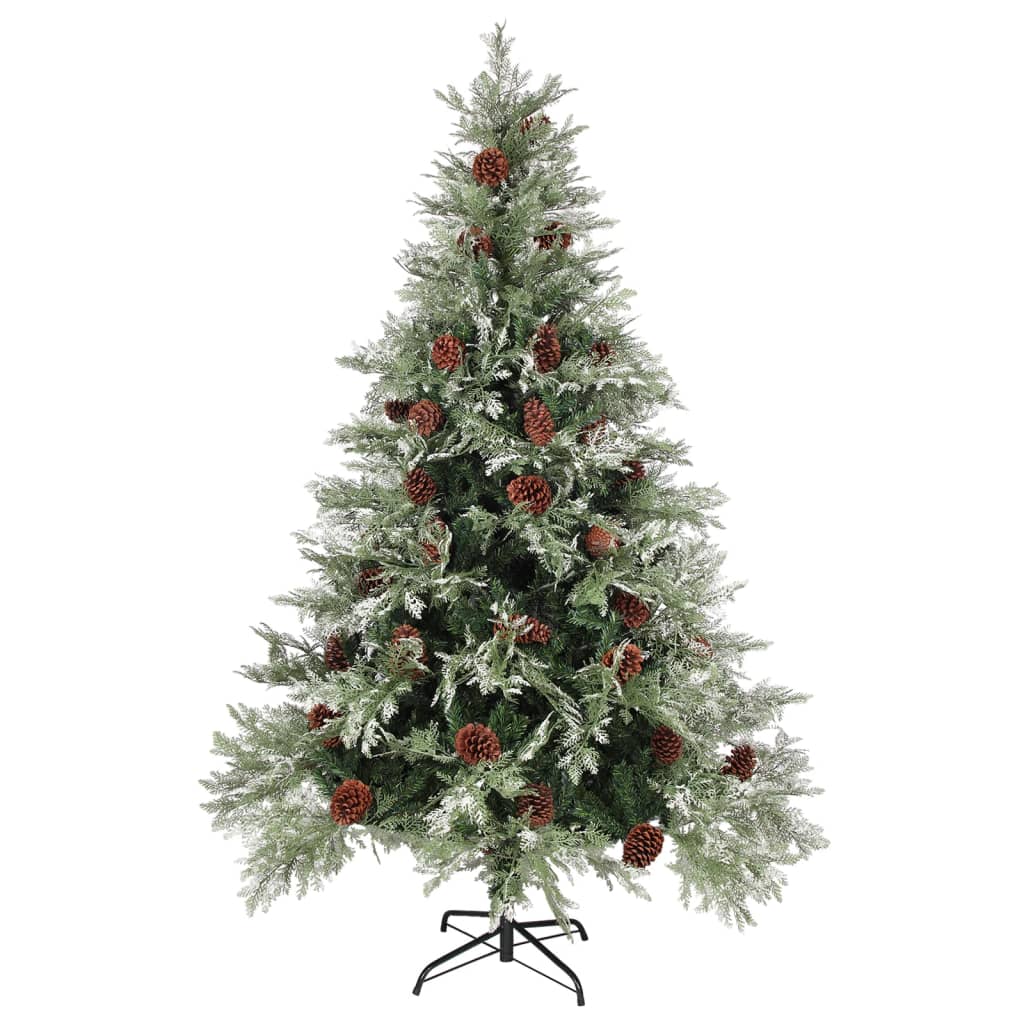 vidaXL Christmas Tree with Pine Cones Green and White 150 cm PVC&PE