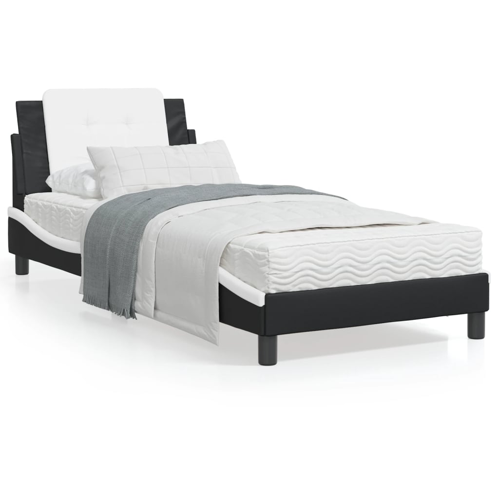 vidaXL Bed Frame with Headboard Black and White 100x200 cm Faux Leather