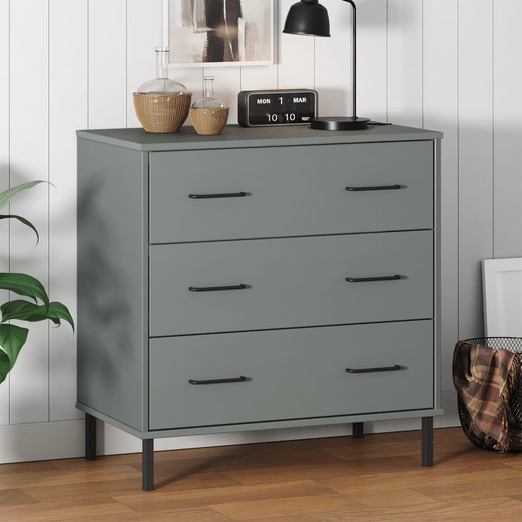 vidaXL Sideboard with 3 Drawers Grey 77x40x79.5 cm Solid Wood OSLO