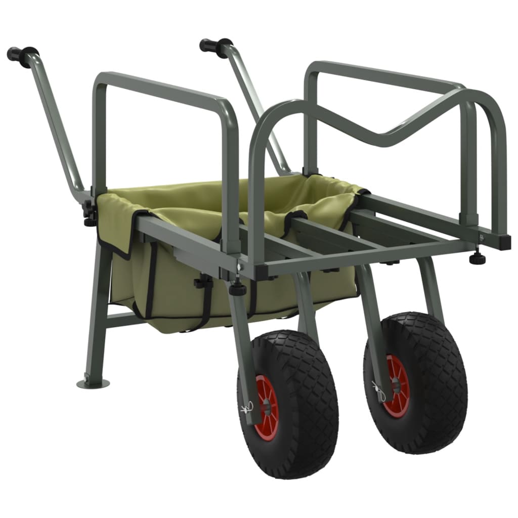 vidaXL Fishing Trolley Green with 2 Wheels Powder-coated Steel