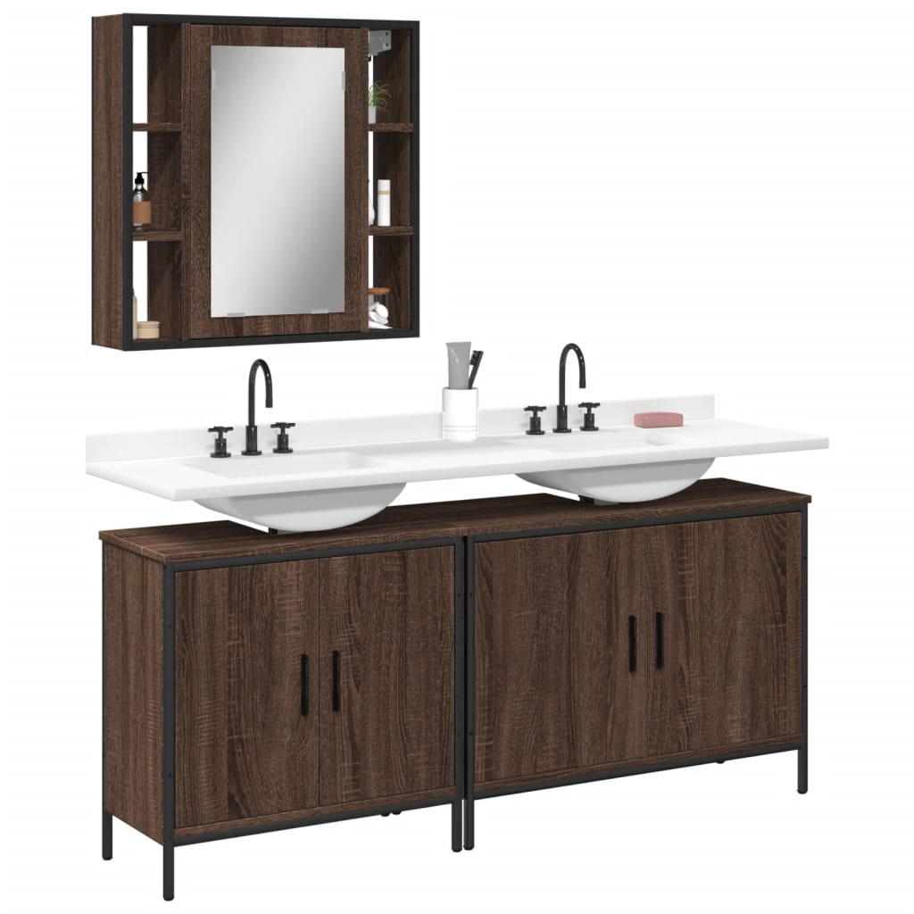 vidaXL 3 Piece Bathroom Cabinet Set Brown Oak Engineered Wood