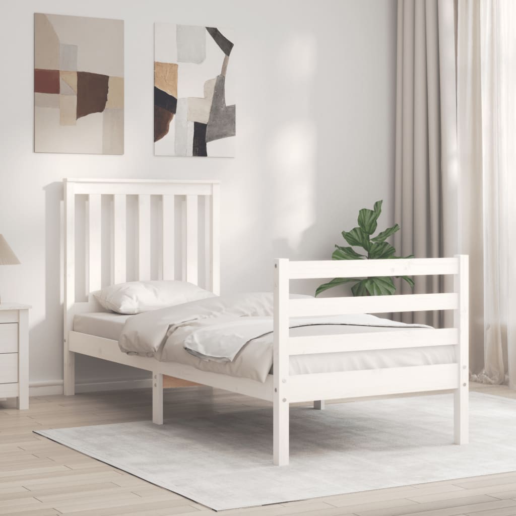 vidaXL Bed Frame without Mattress White Small Single Solid Wood