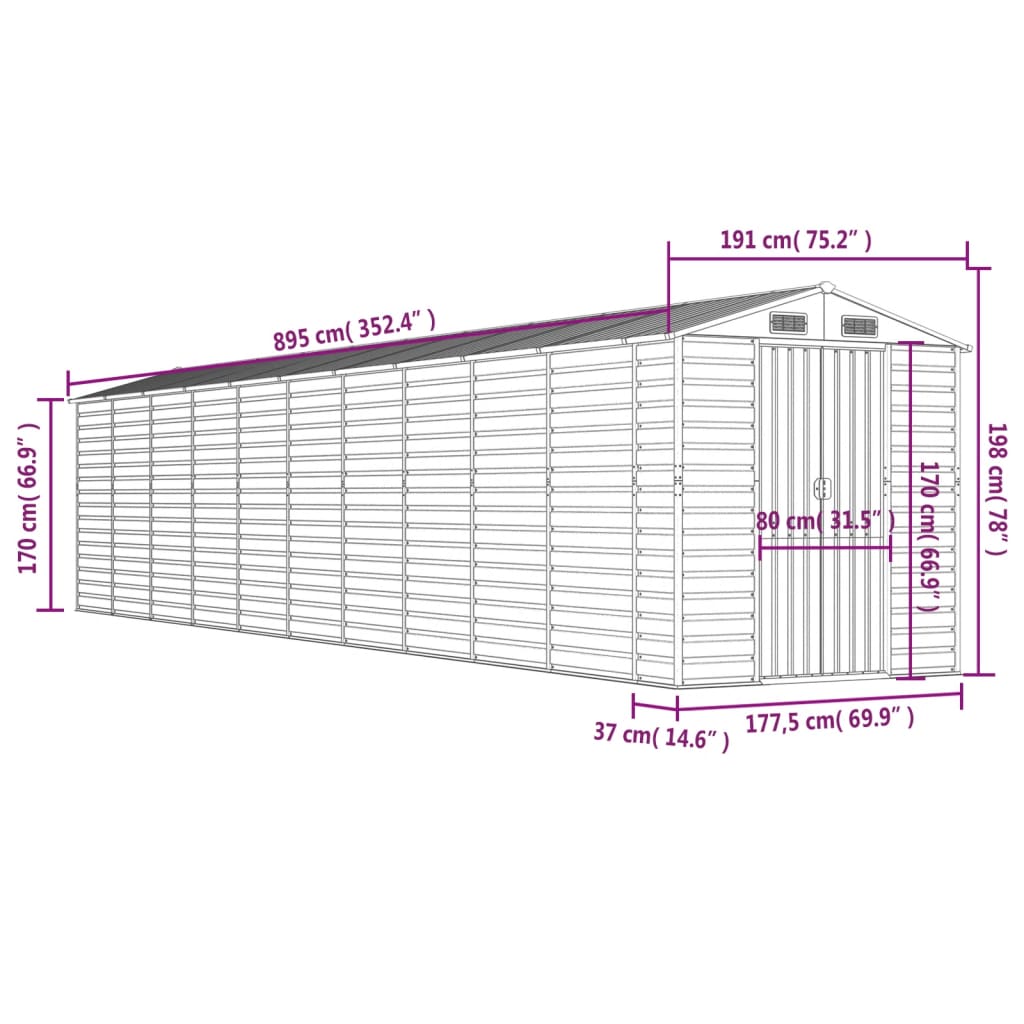 vidaXL Garden Shed Brown 191x895x198 cm Galvanised Steel