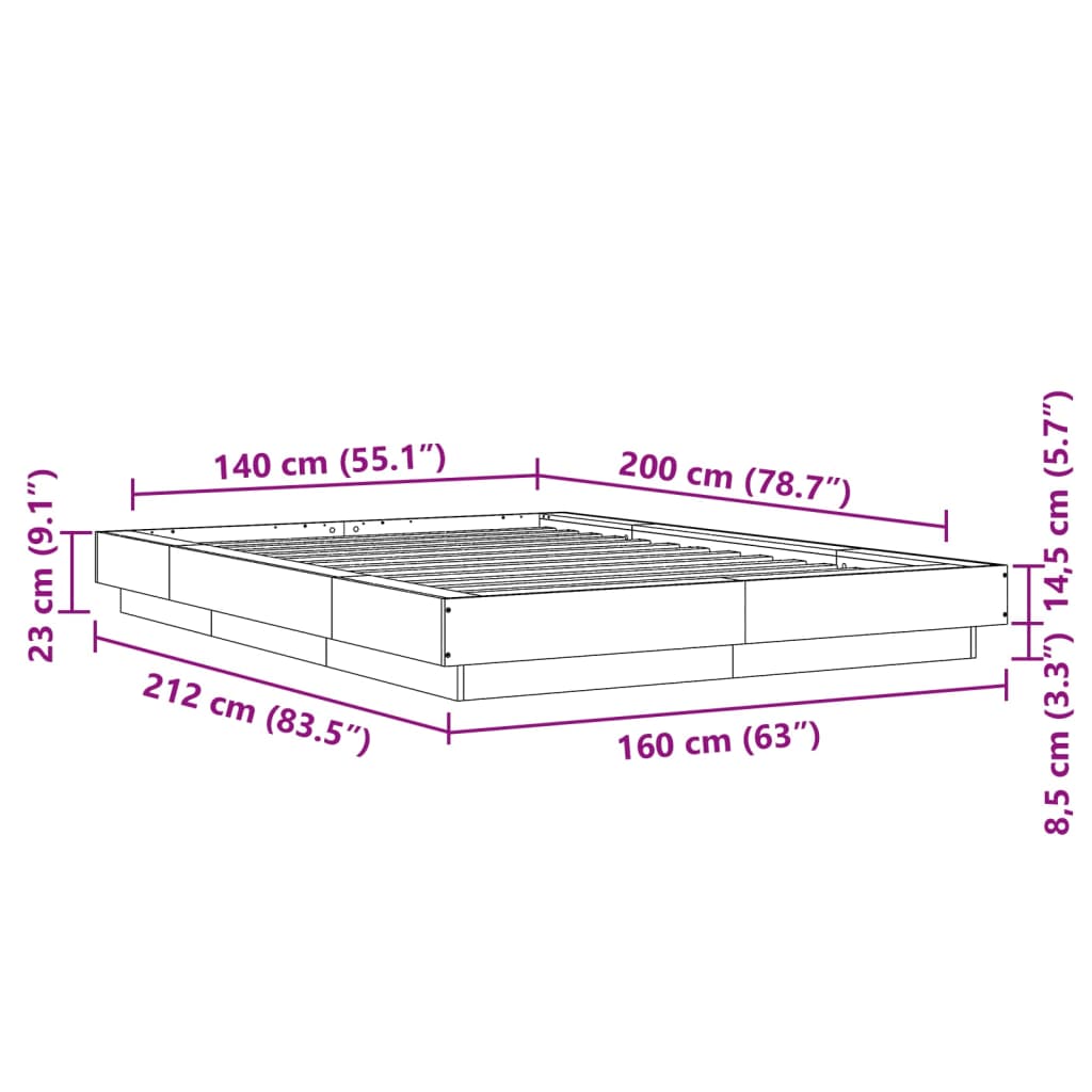 vidaXL Bed Frame without Mattress Black 140x200 cm