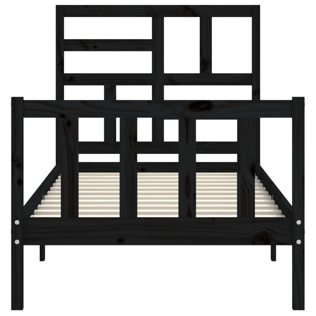 vidaXL Bed Frame with Headboard Black 100x200 cm Solid Wood
