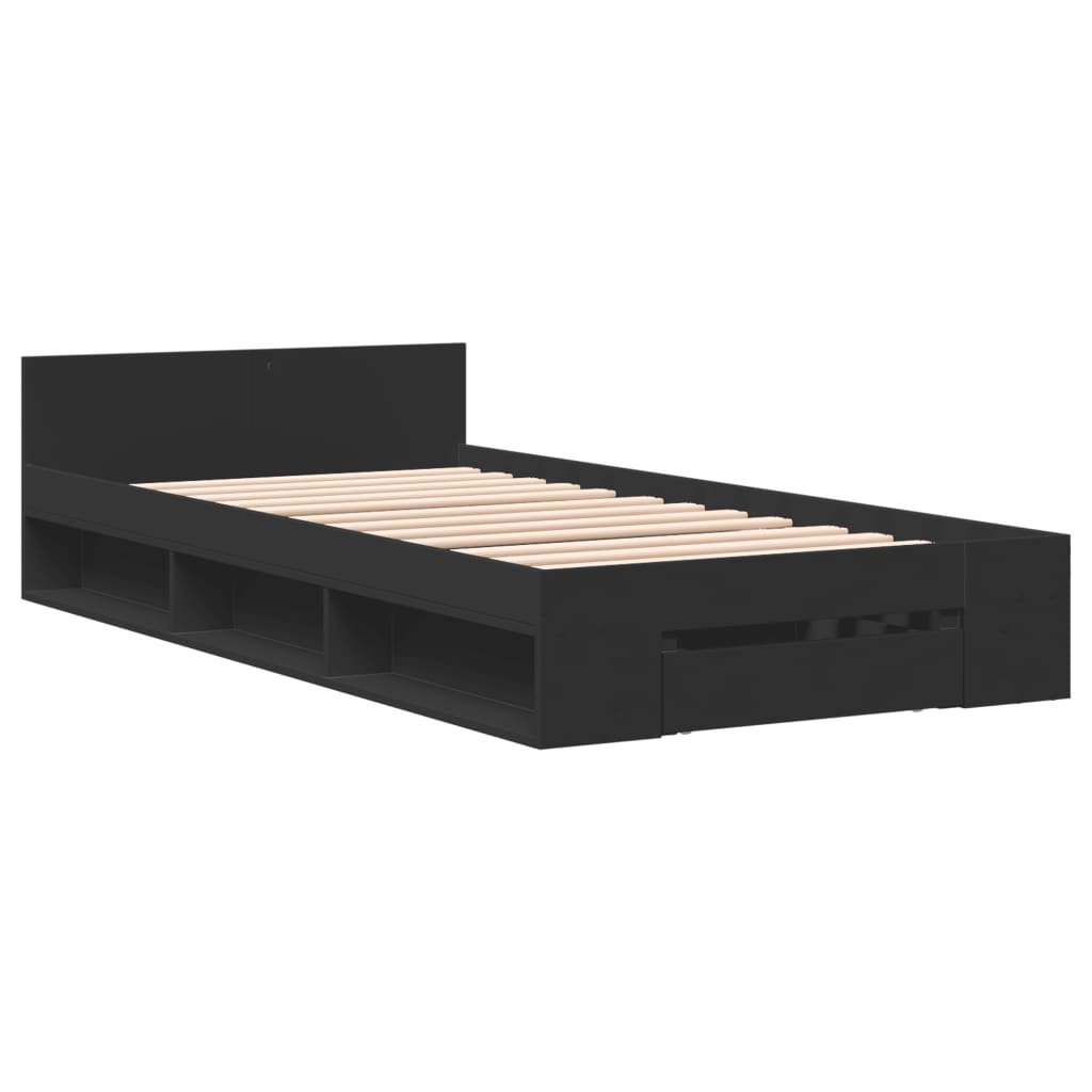 vidaXL Bed Frame with Drawer without Mattress Black 75x190 cm Small Single