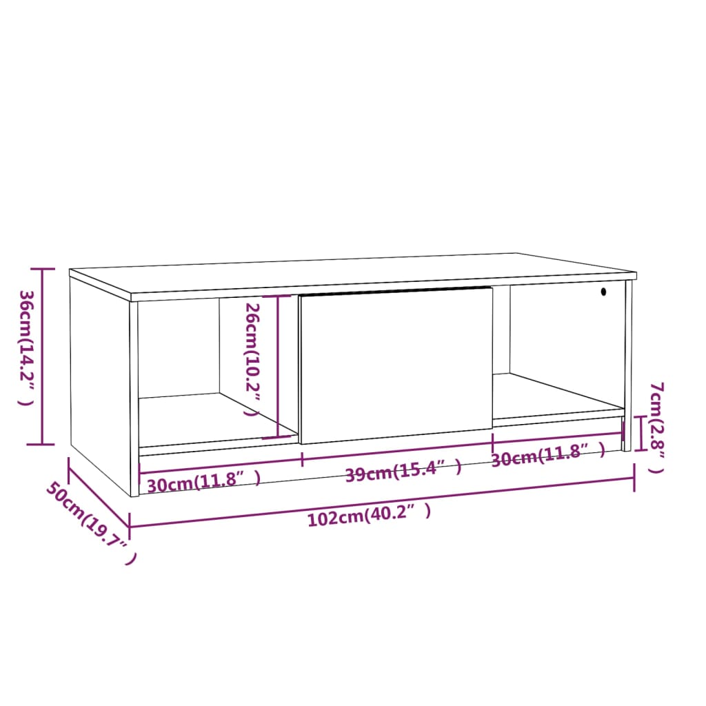 vidaXL Coffee Table Smoked Oak 102x50x36 cm Engineered Wood