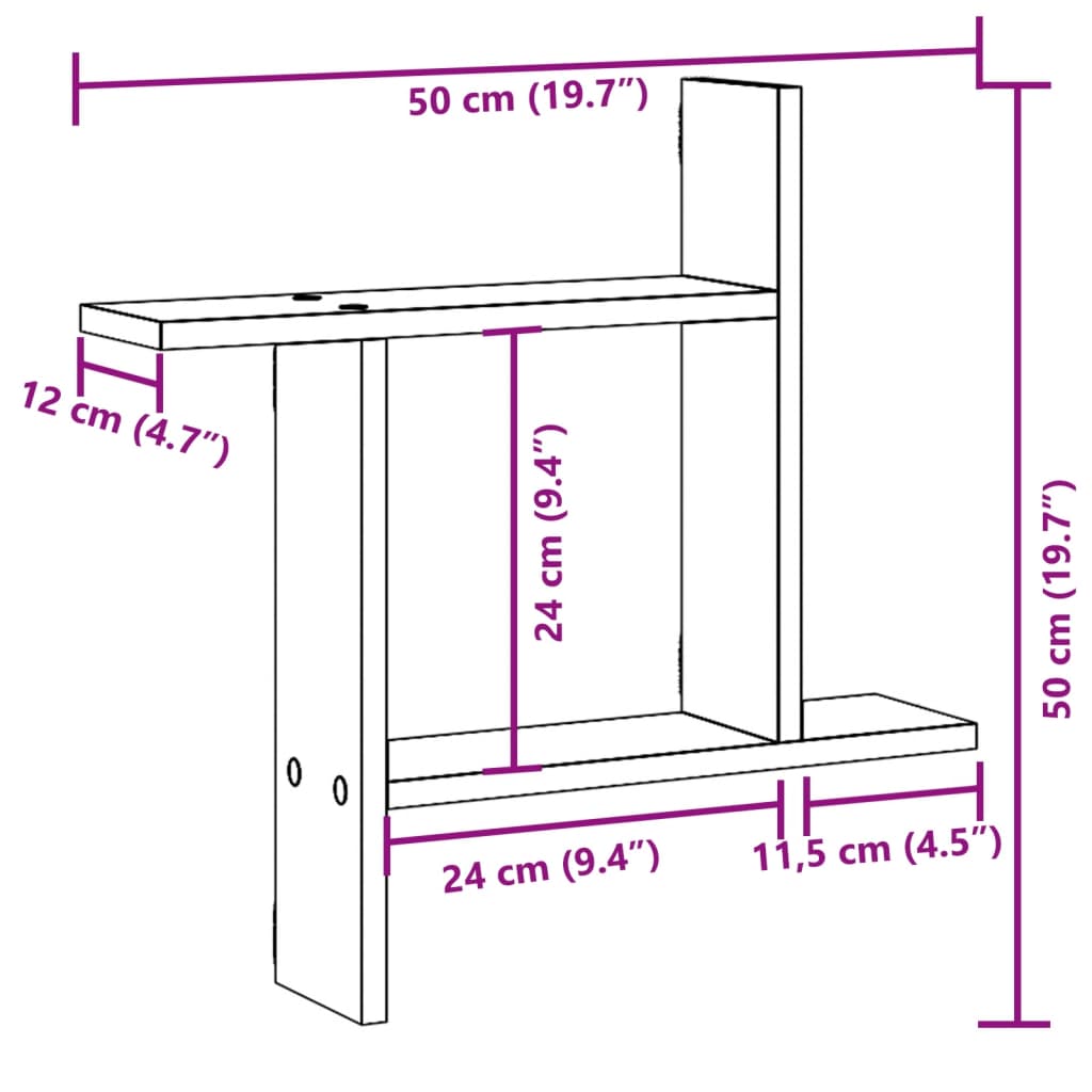 vidaXL Wall Shelves 2 pcs Brown Oak 50x12x50 cm Engineered Wood