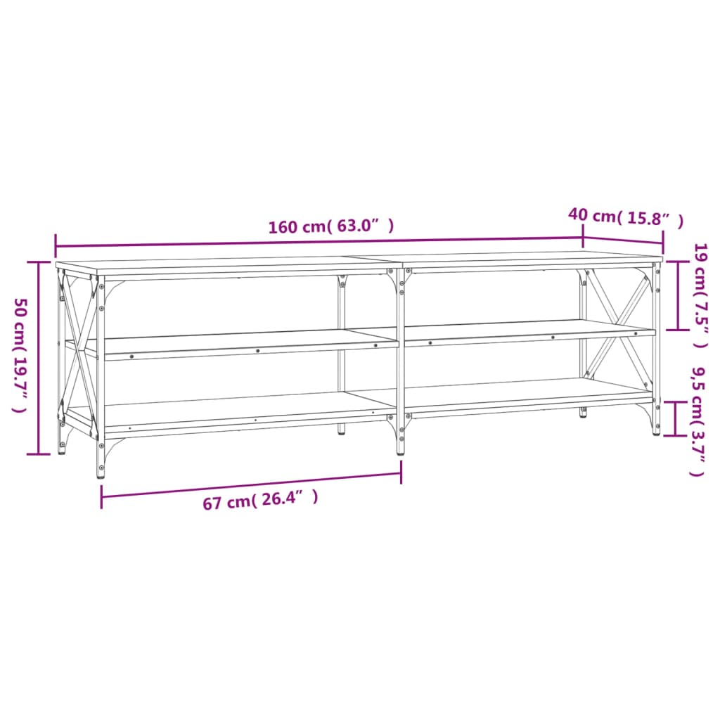 vidaXL TV Cabinet Smoked Oak 160x40x50 cm Engineered Wood