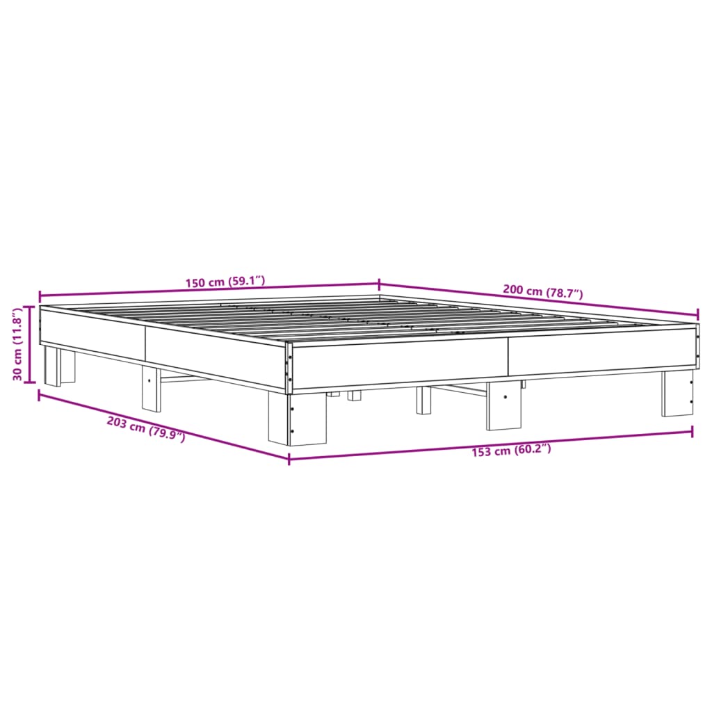 vidaXL Bed Frame without Mattress Black 150x200 cm King Size