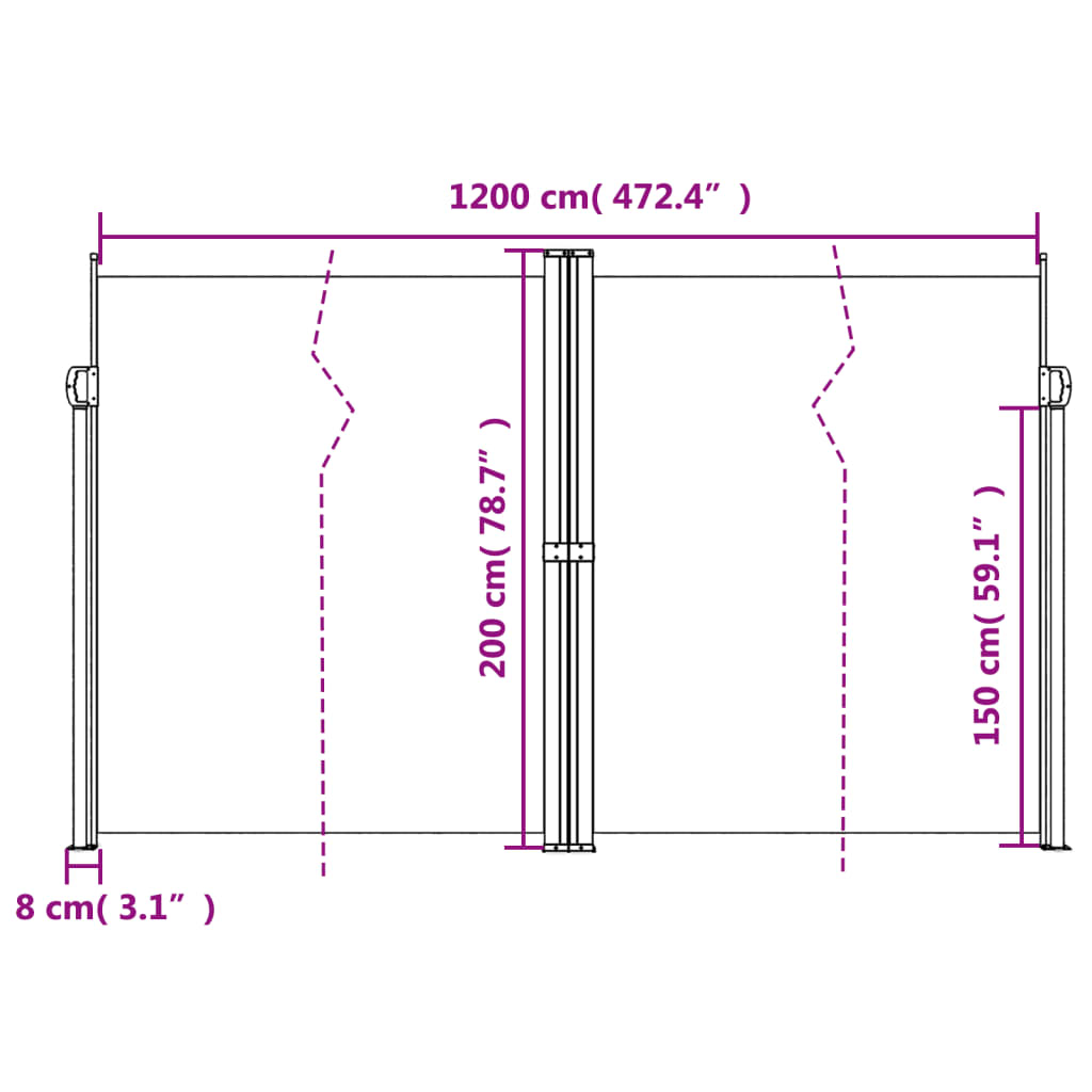 vidaXL Retractable Side Awning Blue 200x1200 cm