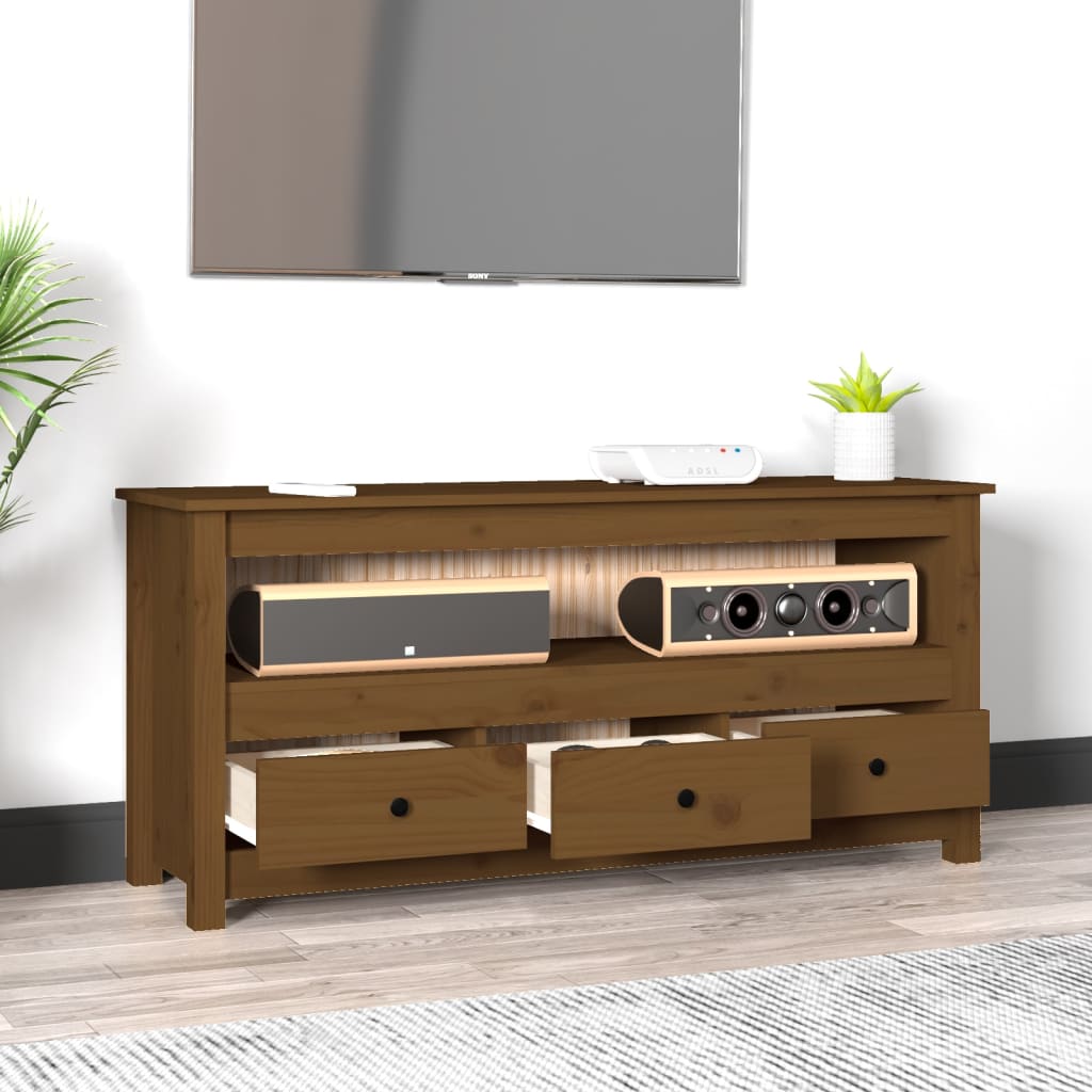 vidaXL TV Cabinet Honey Brown 114x35x52 cm Solid Wood Pine