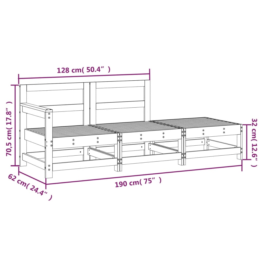 vidaXL 3 Piece Garden Lounge Set Solid Wood Douglas