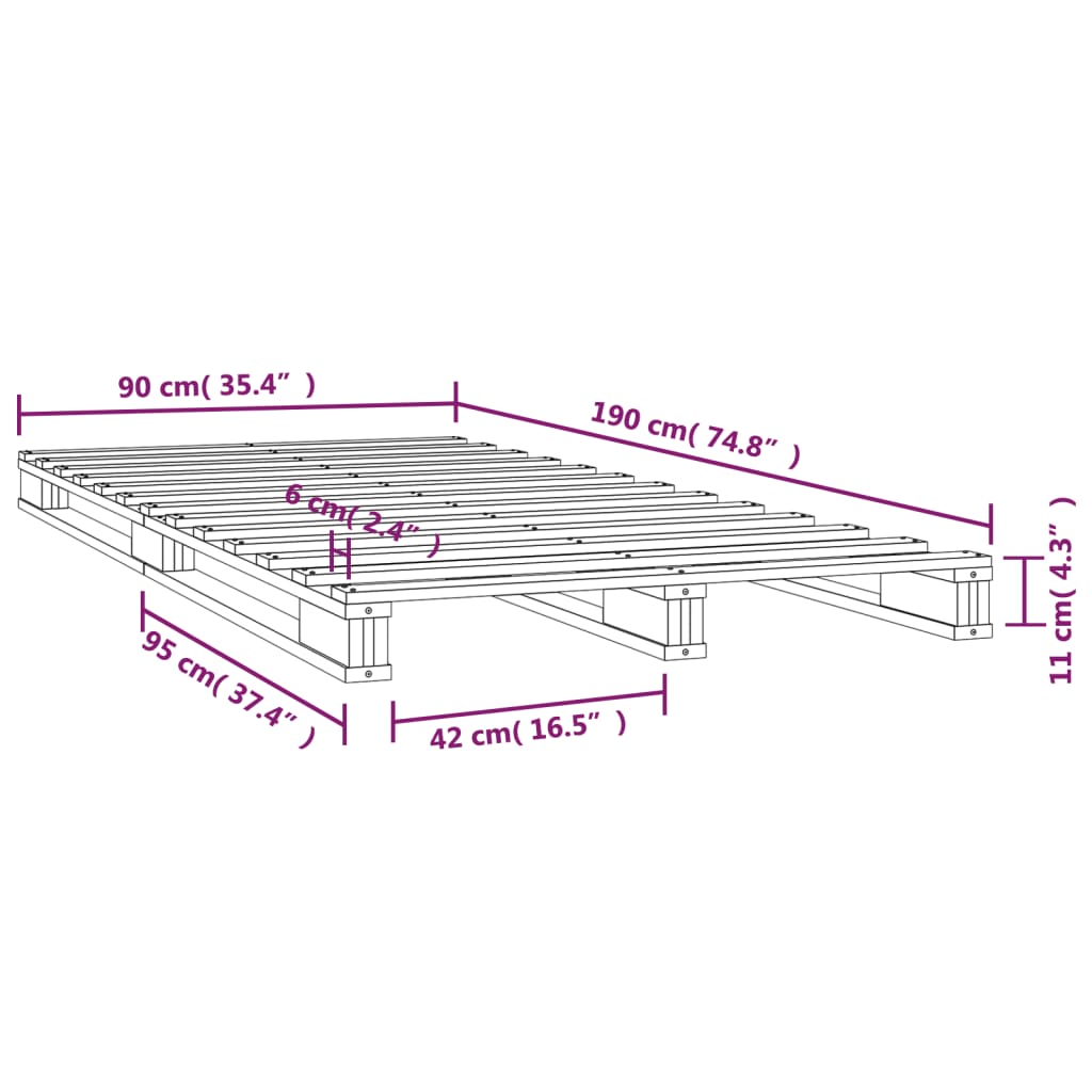 vidaXL Pallet Bed without Mattress Black Single Solid Wood