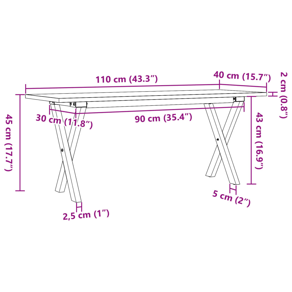 vidaXL Coffee Table X-Frame 110x40x45 cm Solid Wood Pine and Cast Iron