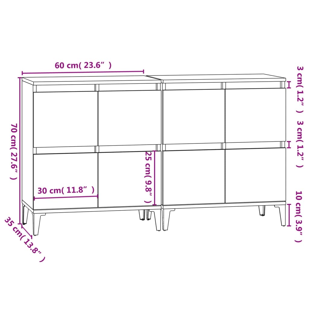 vidaXL Sideboards 2 pcs Grey Sonoma 60x35x70 cm Engineered Wood