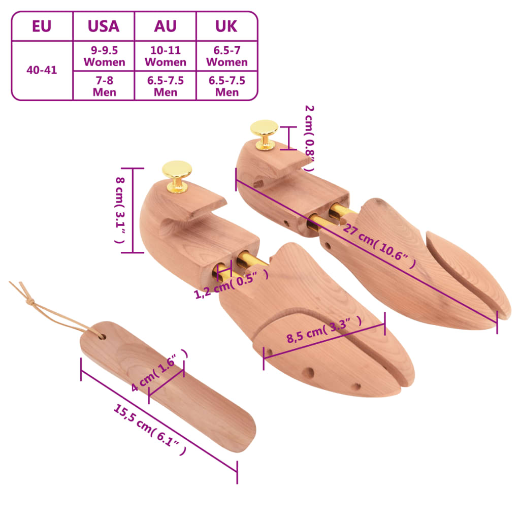 vidaXL Shoe Stretcher with Shoe Horn EU 40-41 Solid Wood Cedar