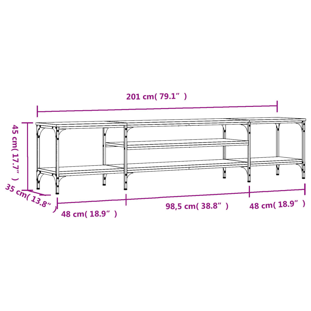 vidaXL TV Cabinet Black 201x35x45 cm Engineered Wood&Iron