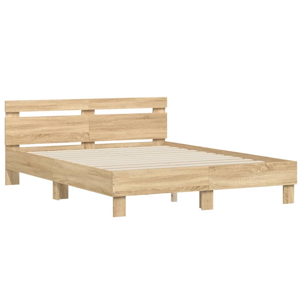 vidaXL Bed Frame with LED without Mattress Sonoma Oak 140x200 cm