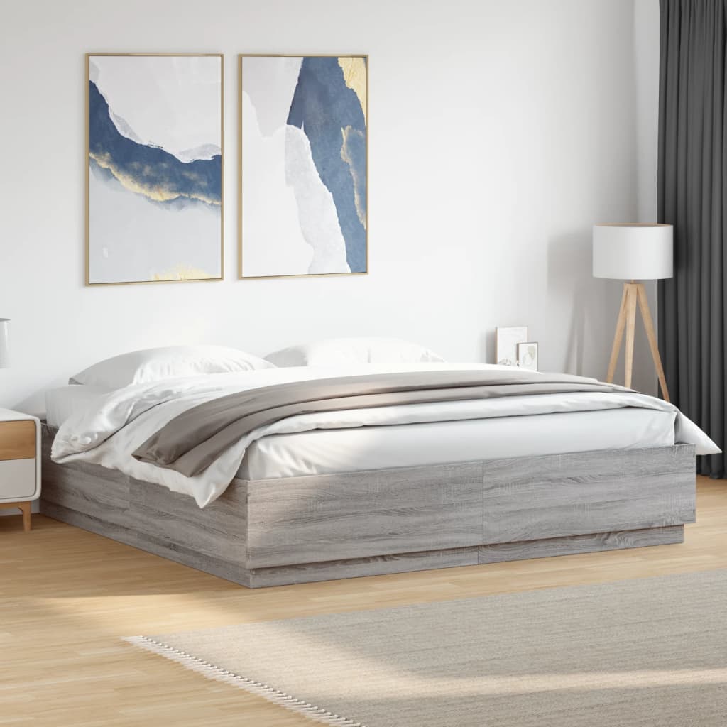 vidaXL Bed Frame with LED without Mattress Grey Sonoma 200x200 cm