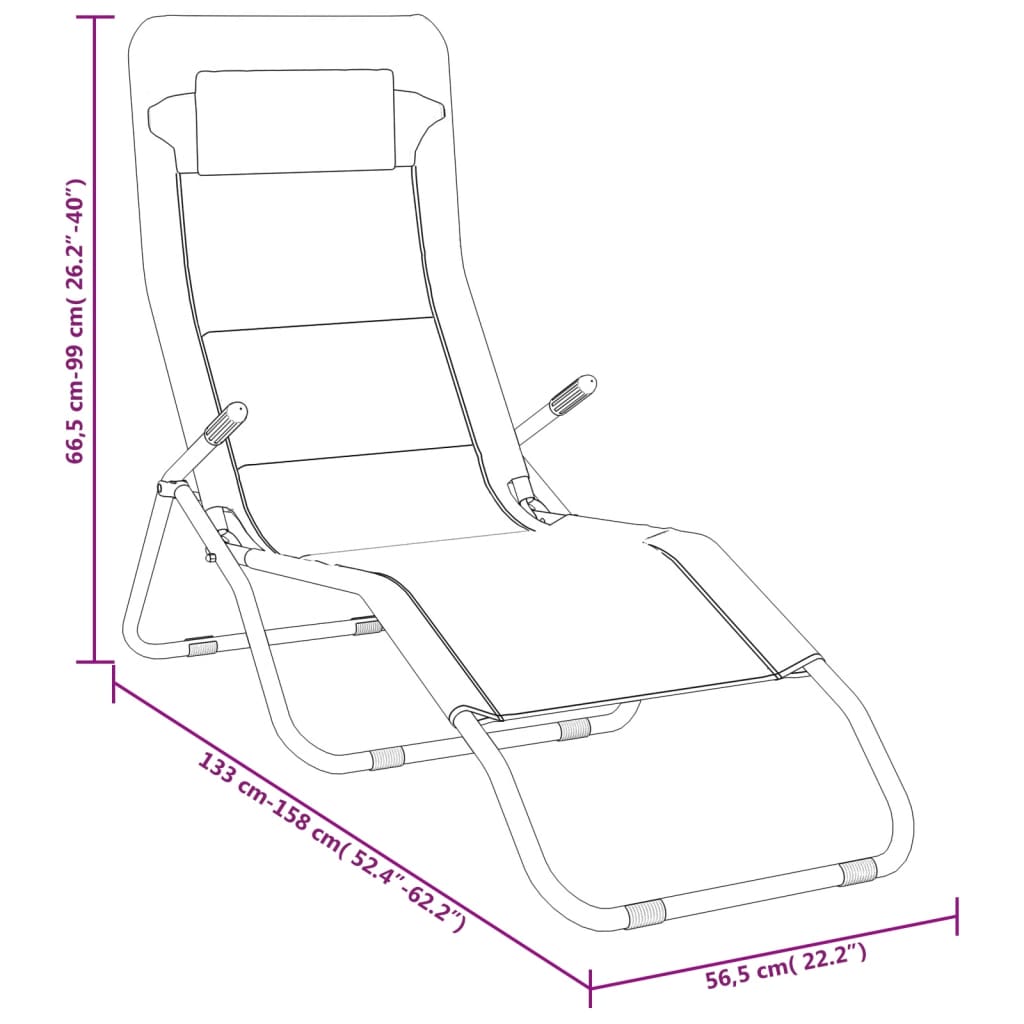 vidaXL Folding Sun Loungers 2 pcs Black Textilene&Powder-coated Steel