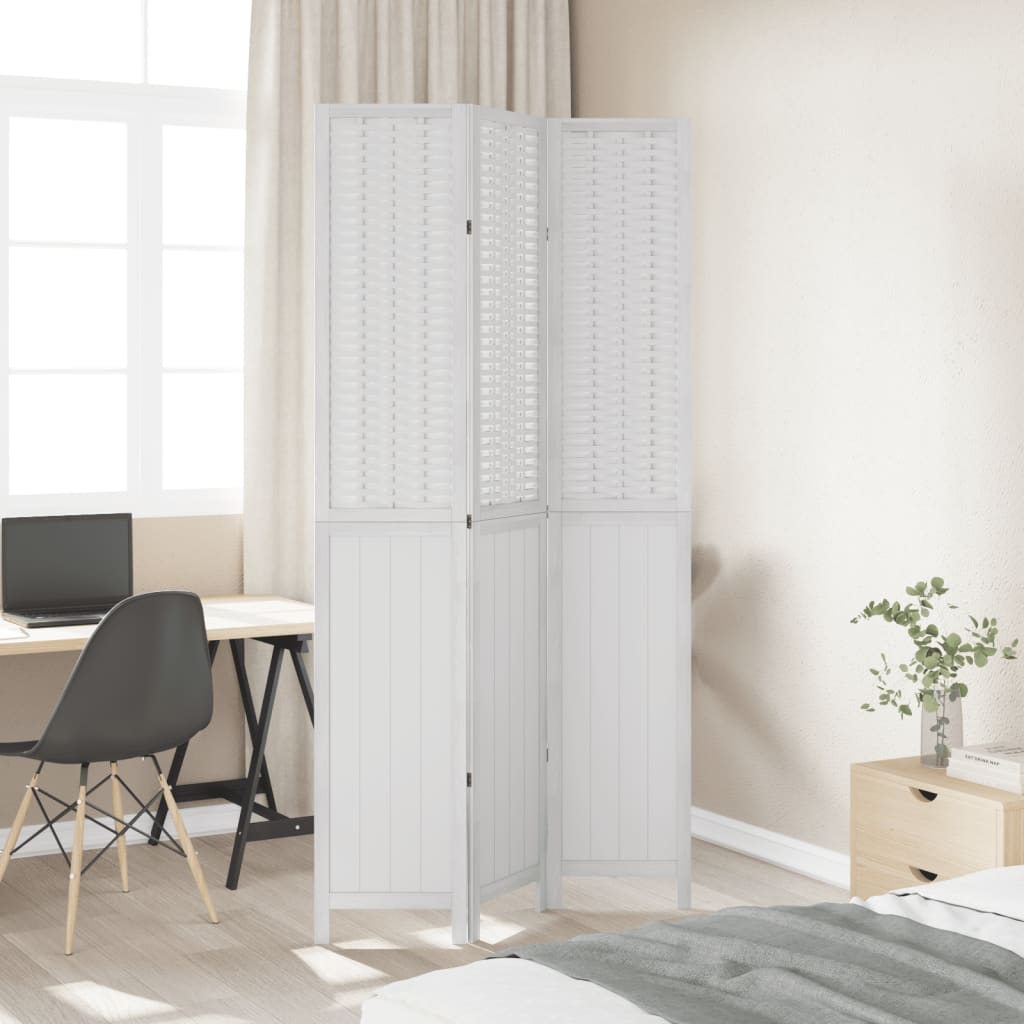 vidaXL Room Divider 3 Panels White Solid Wood Paulownia